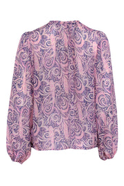 Current Boutique-Joie - Pink & Blue Metallic Paisley Print Semi-Sheer Blouse Sz M