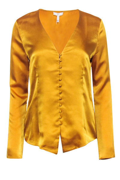 Current Boutique-Joie - Gold Hammered Satin Button Front Blouse Sz S