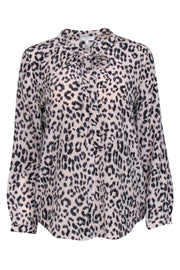 Current Boutique-Joie - Ivory & Black Leopard Print Silk Shirt w/ Neck Tie Sz S