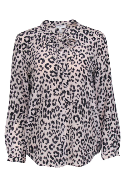 Current Boutique-Joie - Ivory & Black Leopard Print Silk Shirt w/ Neck Tie Sz S