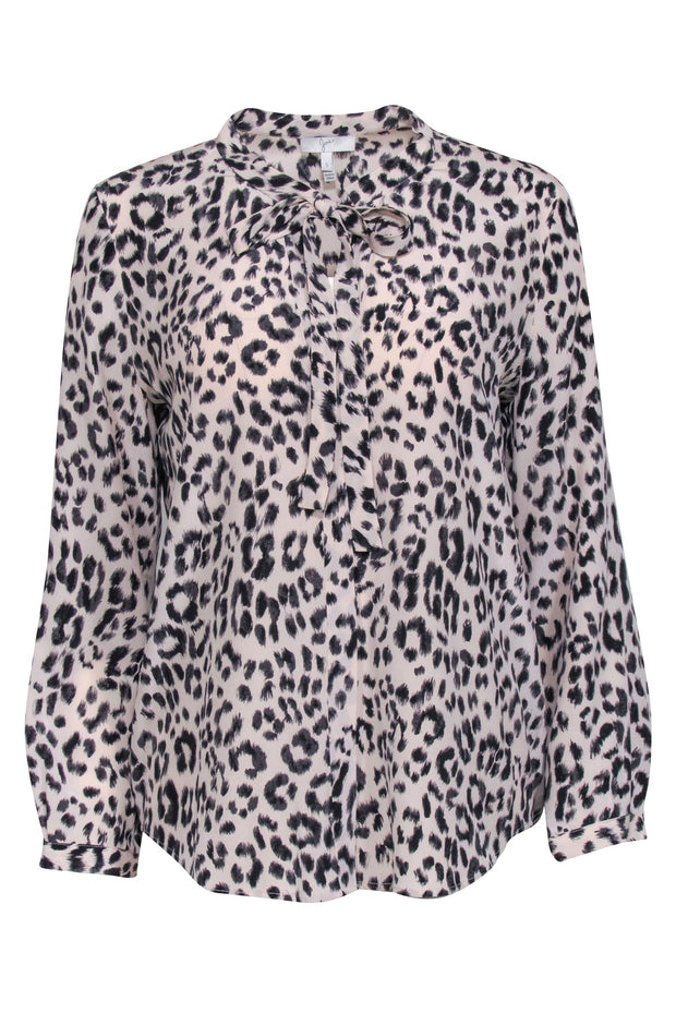 Current Boutique-Joie - Ivory & Black Leopard Print Silk Shirt w/ Neck Tie Sz S