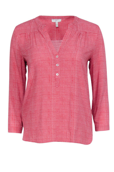Current Boutique-Joie - Pink & White Print V-Neckline Quarter Button Front Blouse Sz XS