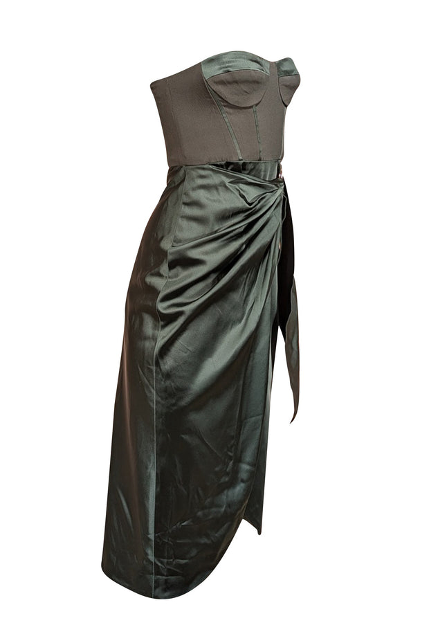 Jonathan Simkhai - Green Strapless Satin Dress w/ Crepe Bodice Sz 4 Jonathan Simkhai - Green Strapless Satin Dress w/ Crepe Bodice Sz 4