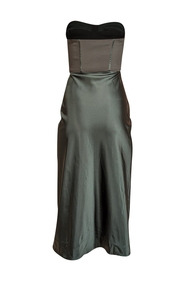 Jonathan Simkhai - Green Strapless Satin Dress w/ Crepe Bodice Sz 4 Jonathan Simkhai - Green Strapless Satin Dress w/ Crepe Bodice Sz 4
