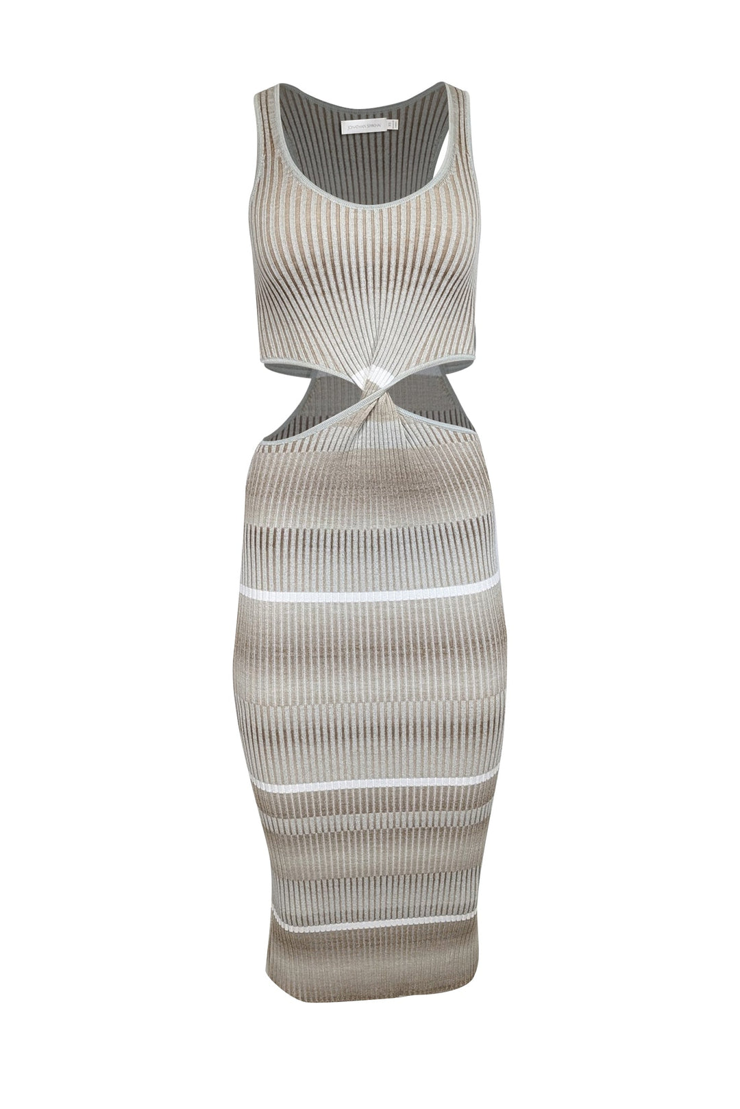 Jonathan Simkhai - Beige, Taupe, & White Striped Rib Knit Midi Dress Sz XS Jonathan Simkhai - Beige, Taupe, & White Striped Rib Knit Midi Dress Sz XS