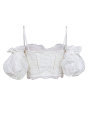 Current Boutique-Johnathan Simkhai - White Puff Sleeve Lace Bustier Top Sz 8