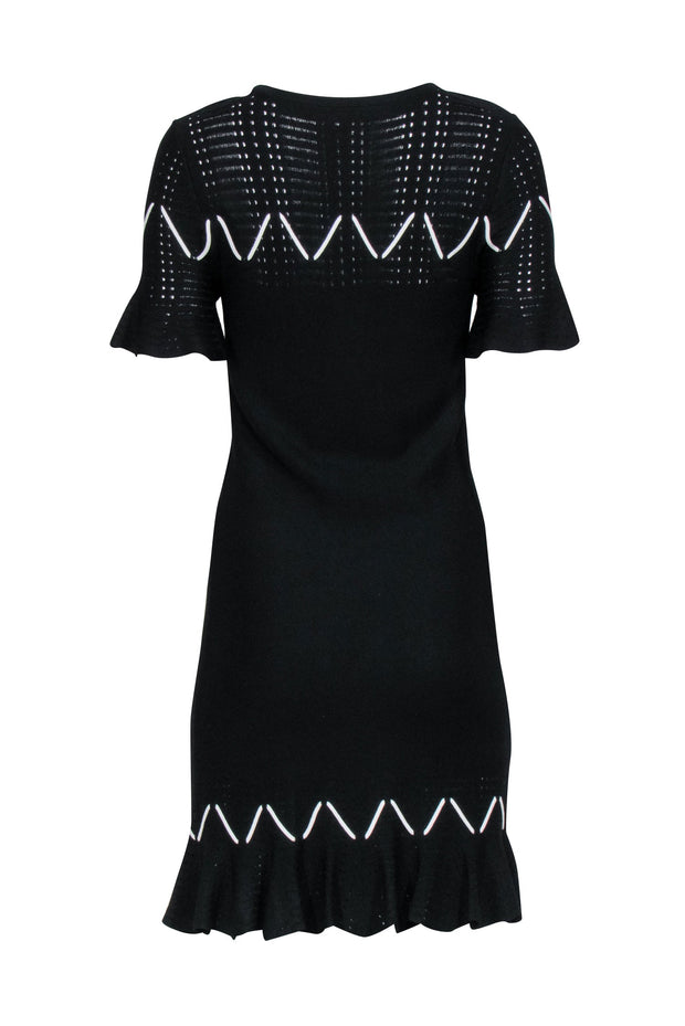 Jonathan Simkhai - Black Knit Short Sleeve Dress w/ White Weaving Deta Jonathan Simkhai - Black Knit Short Sleeve Dress w/ White Weaving Deta