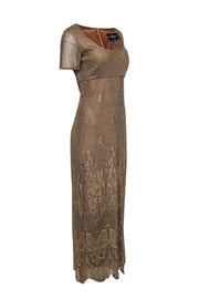 Current Boutique-JS Collections - Metallic Gold Floral Knitted Empire Waist Dress Sz 12