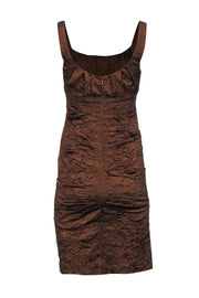 Nicole Miller - Brown Crinkle Sleeveless Side Ruched Dress Sz 4 Nicole Miller - Brown Crinkle Sleeveless Side Ruched Dress Sz 4