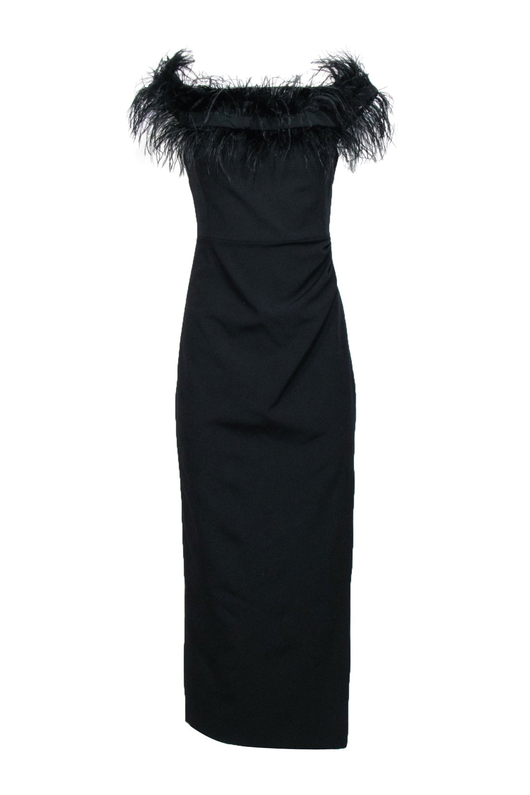 Karen Millen - Black Off The Shoulder Feather Trim Dress Sz 8 Karen Millen - Black Off The Shoulder Feather Trim Dress Sz 8