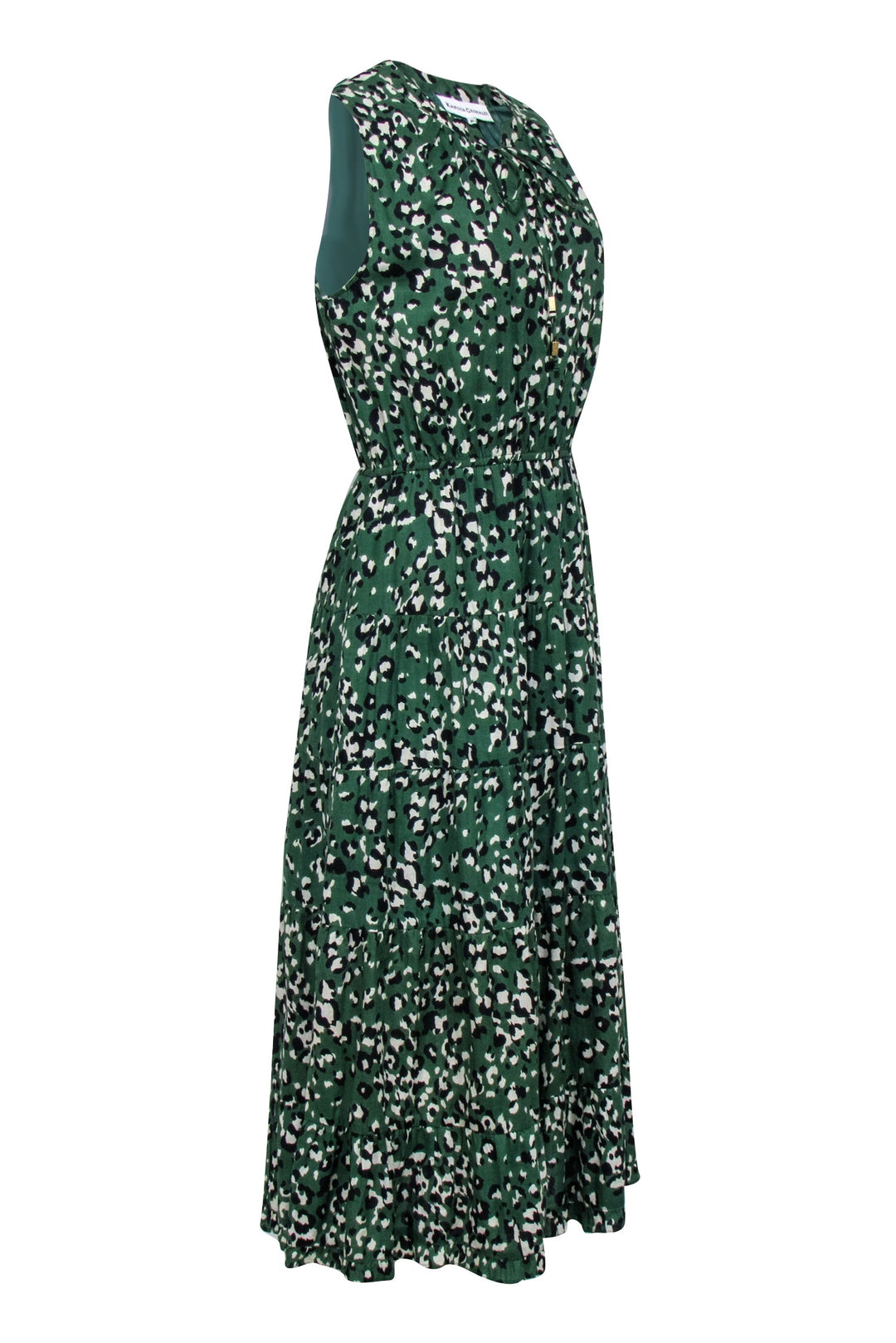Karina Grimaldi - Green Leopard Print Tiered Maxi Dress Sz M Karina Grimaldi - Green Leopard Print Tiered Maxi Dress Sz M