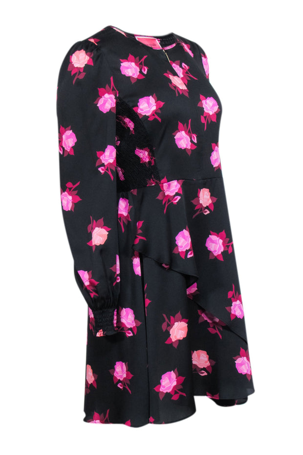 Current Boutique-Kate Spade - Black & Pink Floral Print Satin Dress Sz 10