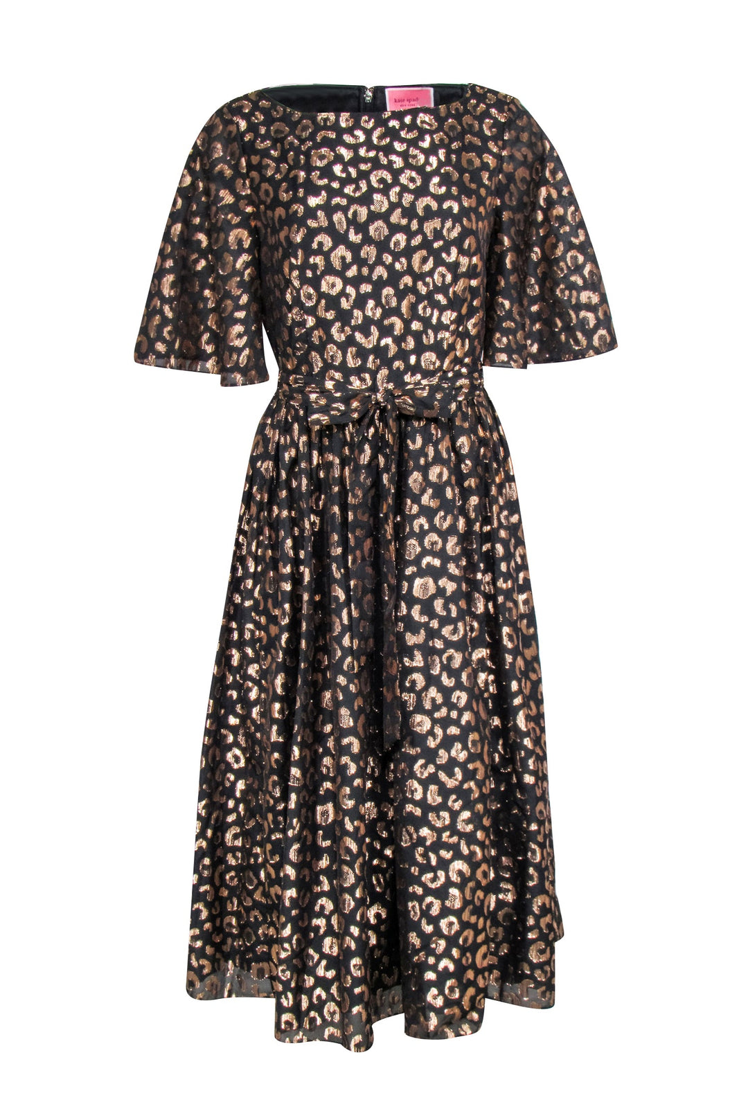 Kate Spade - Black & Rose Gold Leopard Print Midi Dress Sz 8 Kate Spade - Black & Rose Gold Leopard Print Midi Dress Sz 8
