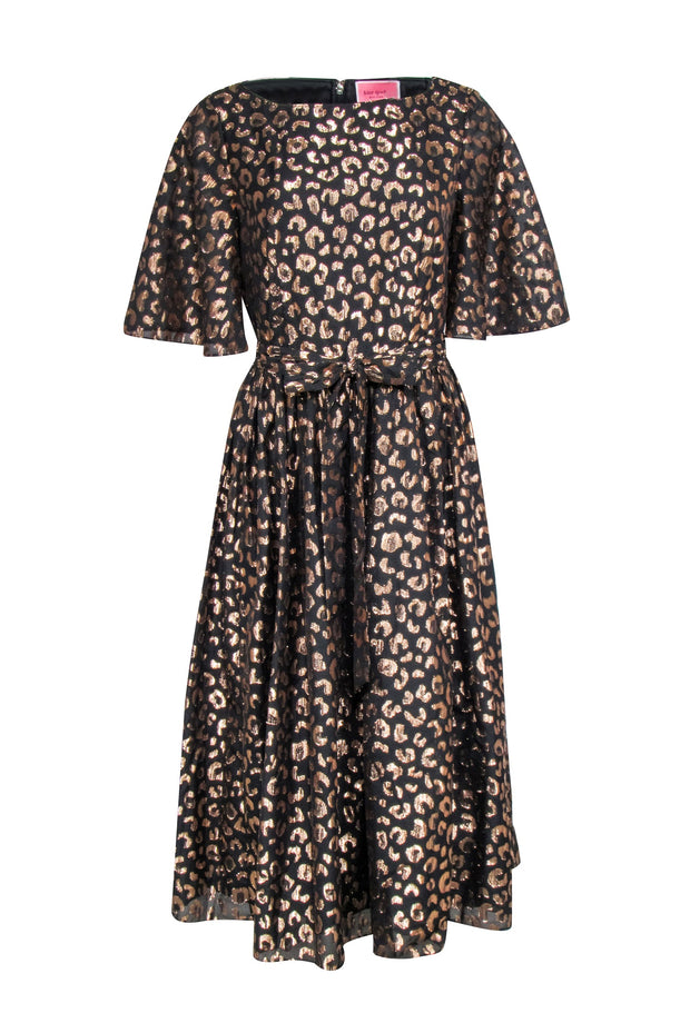 Kate Spade - Black & Rose Gold Leopard Print Midi Dress Sz 8 Kate Spade - Black & Rose Gold Leopard Print Midi Dress Sz 8