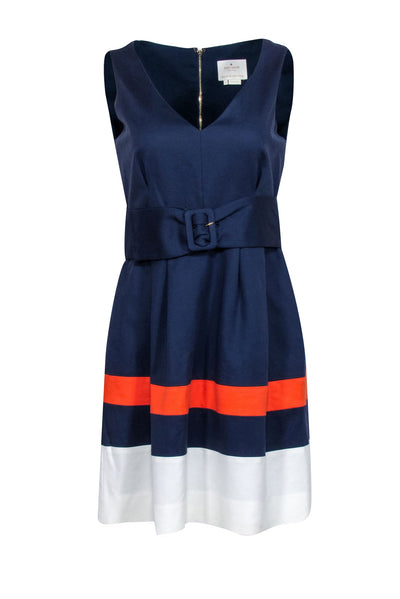 Current Boutique-Kate Spade - Navy, Orange, & White Color Block Belt Detail Dress Sz 8