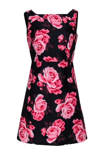 Kate Spade - Black w/ Pink Rose Print A-Line Dress Sz 8 Kate Spade - Black w/ Pink Rose Print A-Line Dress Sz 8