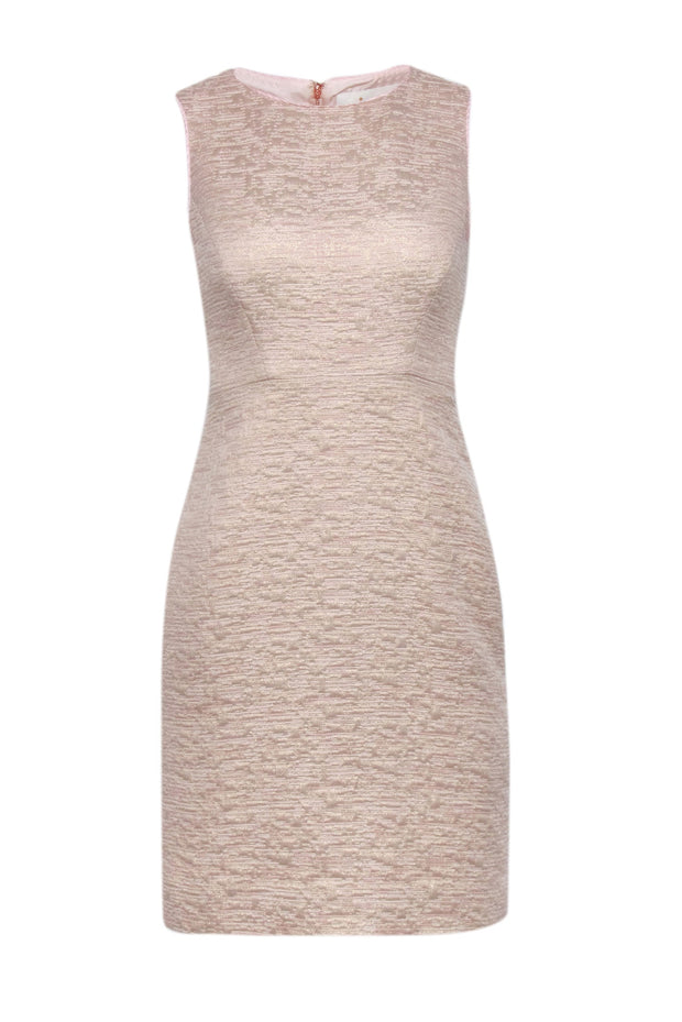 Current Boutique-Kate Spade - Blush, Beige, & Metallic Gold Textured Knit Sheath Dress Sz 2