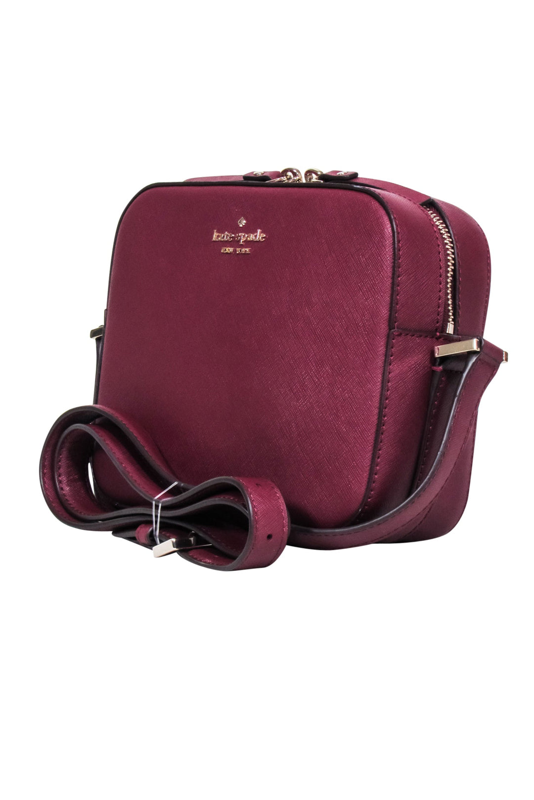 Kate Spade - Maroon Saffiano Leather Structured Crossbody Bag display picture 3