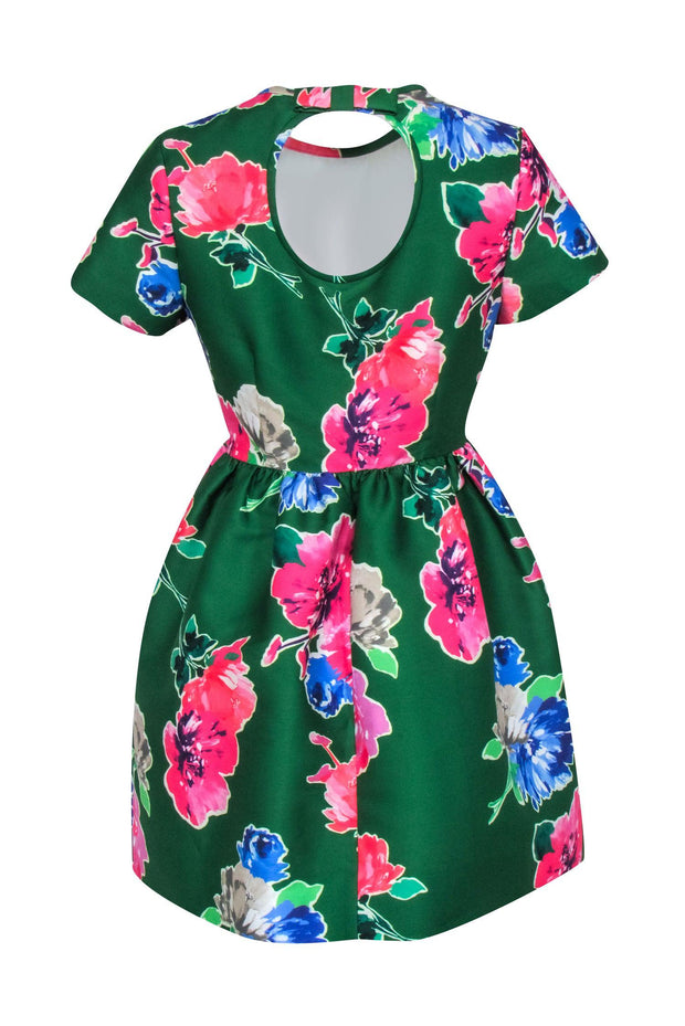 Kate Spade - Green & Pink Floral Print Short Sleeve Dress Sz 8 Kate Spade - Green & Pink Floral Print Short Sleeve Dress Sz 8