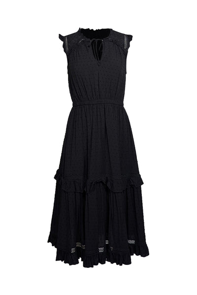 Kate Spade - Black Swiss Dot Midi Dress w/ Eyelet Lace Trim Sz M Kate Spade - Black Swiss Dot Midi Dress w/ Eyelet Lace Trim Sz M