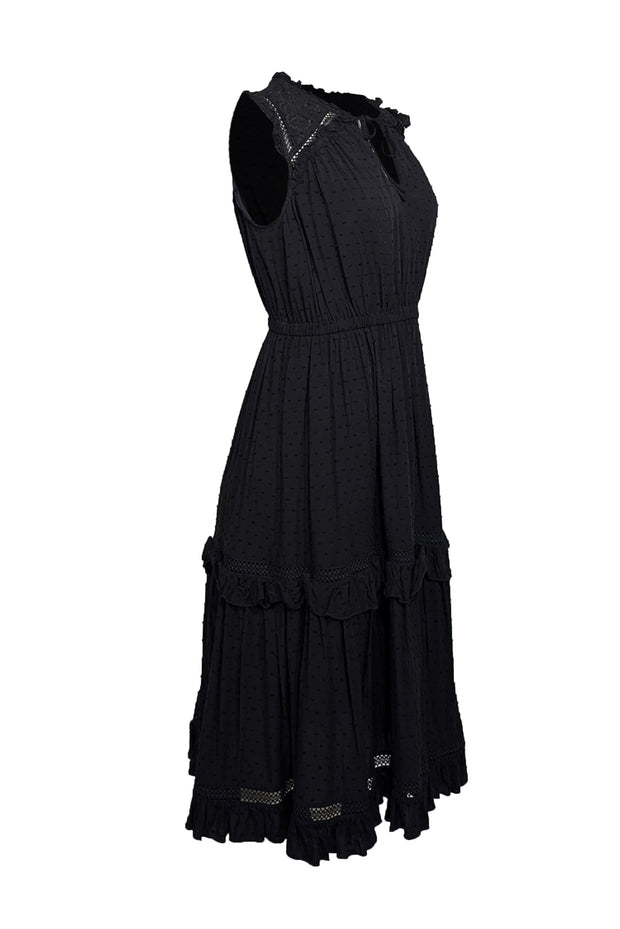 Kate Spade - Black Swiss Dot Midi Dress w/ Eyelet Lace Trim Sz M Kate Spade - Black Swiss Dot Midi Dress w/ Eyelet Lace Trim Sz M