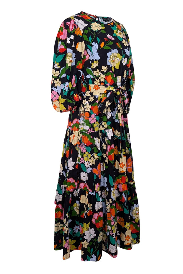 Current Boutique-Kate Spade - Black w/ Rainbow Floral Print Seersucker Midi Dress Sz M