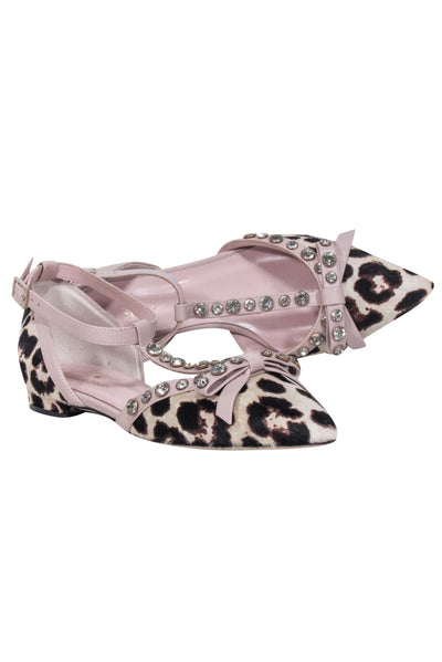 Current Boutique-Kate Spade - Beige, Brown, & Black Leopard Print Flats w/ Jeweled Bow Straps Sz 6