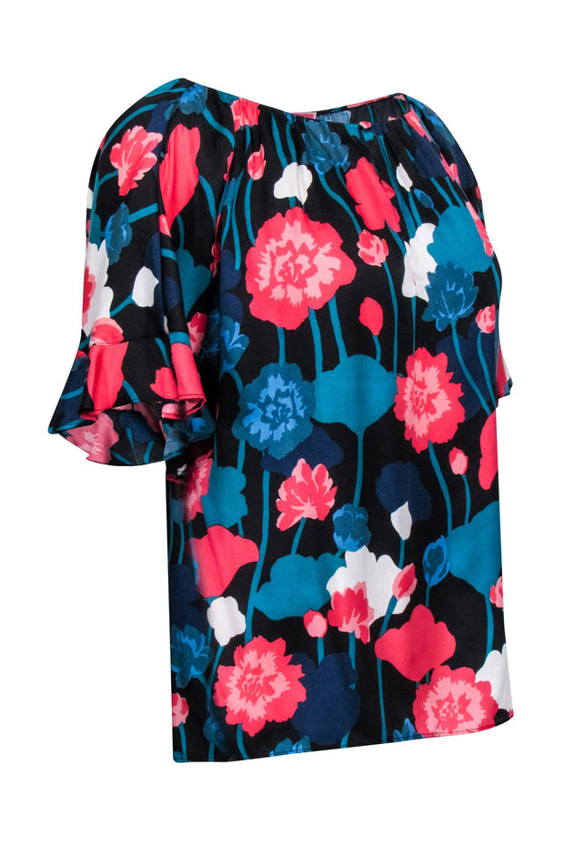 Current Boutique-Kate Spade - Black Floral Short Sleeve Top Sz L