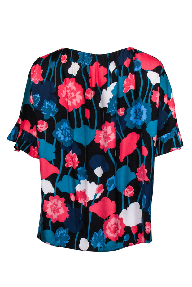 Current Boutique-Kate Spade - Black Floral Short Sleeve Top Sz L