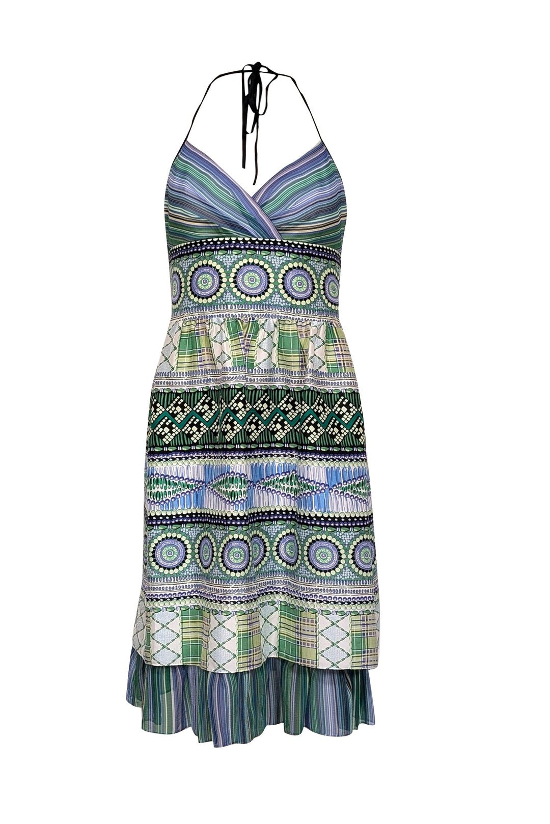 Kay Unger - Green & Blue Mixed Print Halter Dress Sz 6 Kay Unger - Green & Blue Mixed Print Halter Dress Sz 6