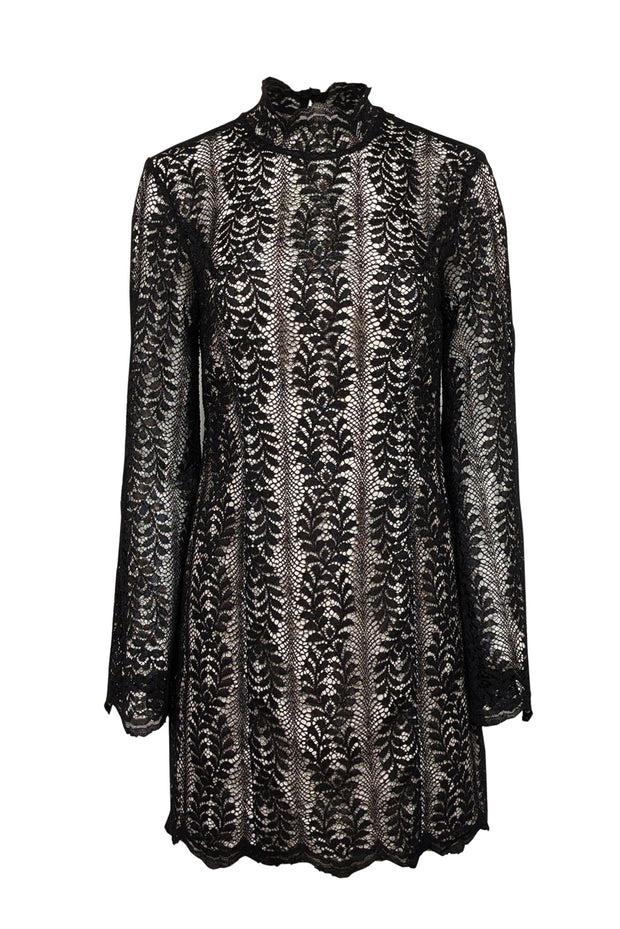 Keepsake - Black Lace Long Sleeve Shift Dress w/ Beige Lining Sz M Keepsake - Black Lace Long Sleeve Shift Dress w/ Beige Lining Sz M