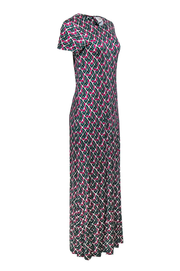 La DoubleJ - Green, Magenta, & Ivory Print Short Sleeve Dress Sz M La DoubleJ - Green, Magenta, & Ivory Print Short Sleeve Dress Sz M