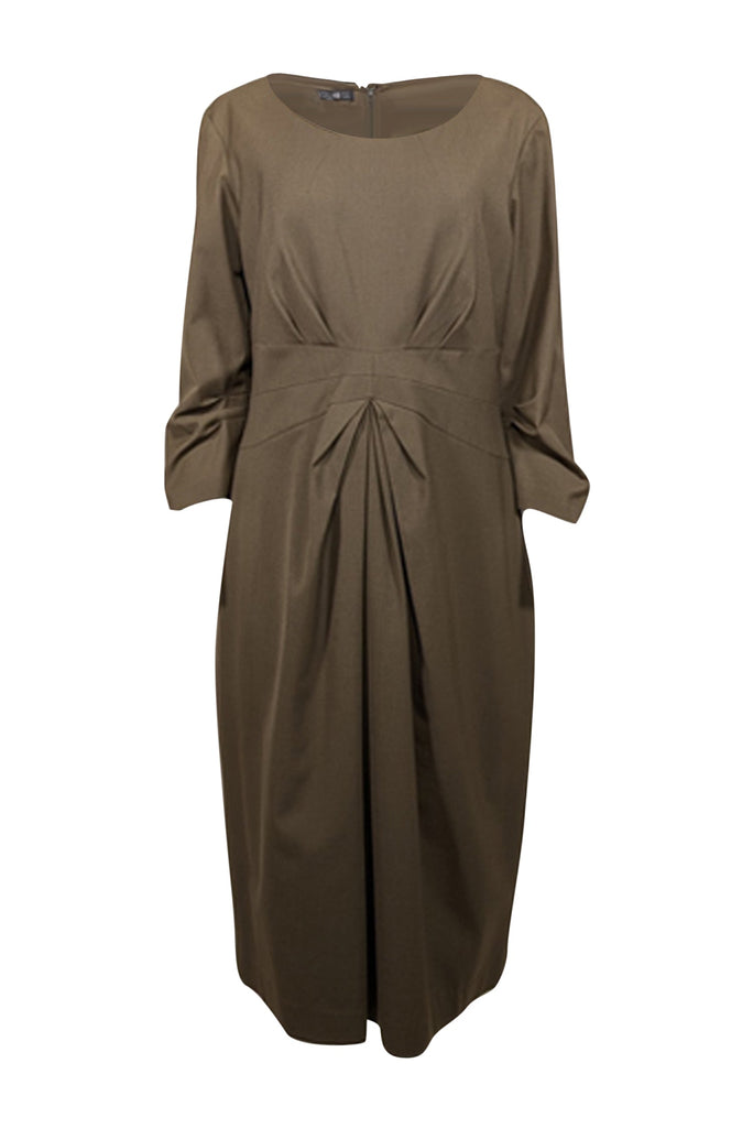Lafayette 148 - Olive Green Wool Gathered Front Sheath Dress Sz 12