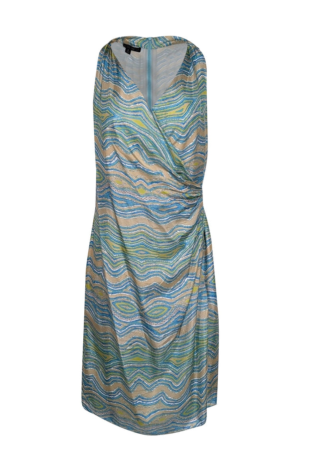 Lafayette 148 - Blue, Green, White & Taupe Marbled Print Sleeveless Dress Sz 6 Lafayette 148 - Blue, Green, White & Taupe Marbled Print Sleeveless Dress Sz 6