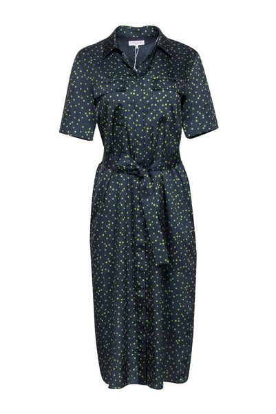 Lafayette 148 - Navy & Green Polka Dot Shirt Dress Sz S Lafayette 148 - Navy & Green Polka Dot Shirt Dress Sz S