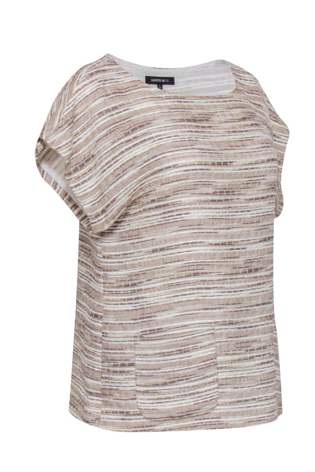 Current Boutique-Lafayette 148 - Beige & White Blend Cap Sleeve Top Sz 8