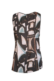 Current Boutique-Lafayette 148 - Brown, Black, & White Abstract Print Linen Sleeveless Top Sz 8