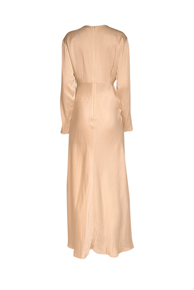 Lapointe - Cream Satin Long Sleeve Dress w/ Slit Sz 6 Lapointe - Cream Satin Long Sleeve Dress w/ Slit Sz 6