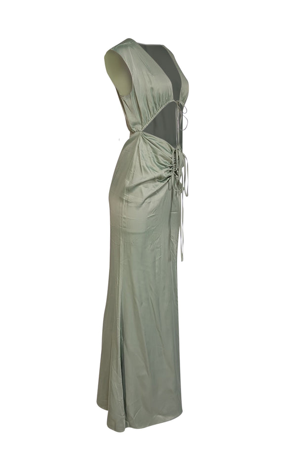 Lapointe - Green Satin Shirred Maxi Dress Sz 6 Lapointe - Green Satin Shirred Maxi Dress Sz 6