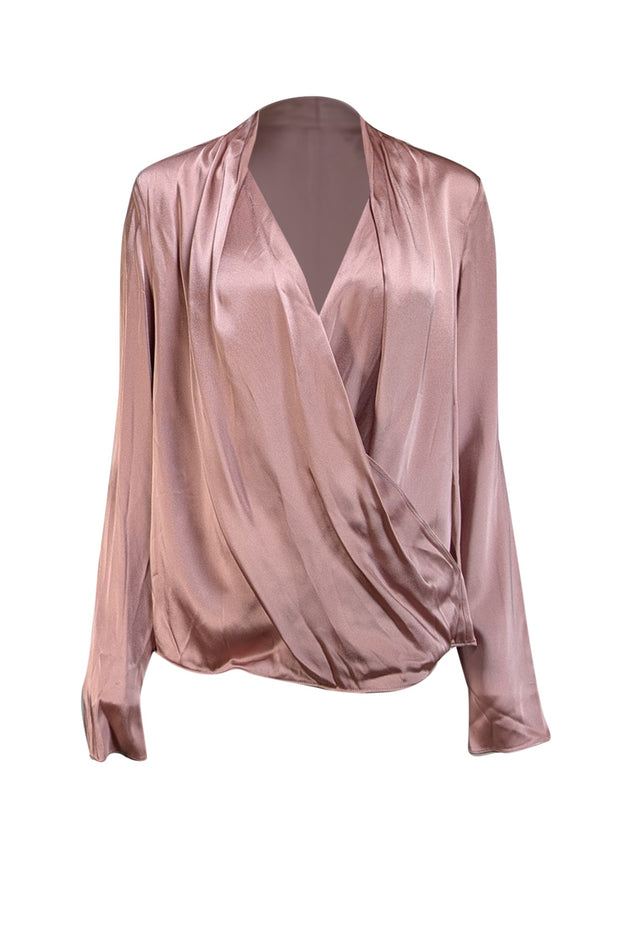 Current Boutique-Lapointe - Mauve Satin Long Sleeve Wrap Top Sz 6