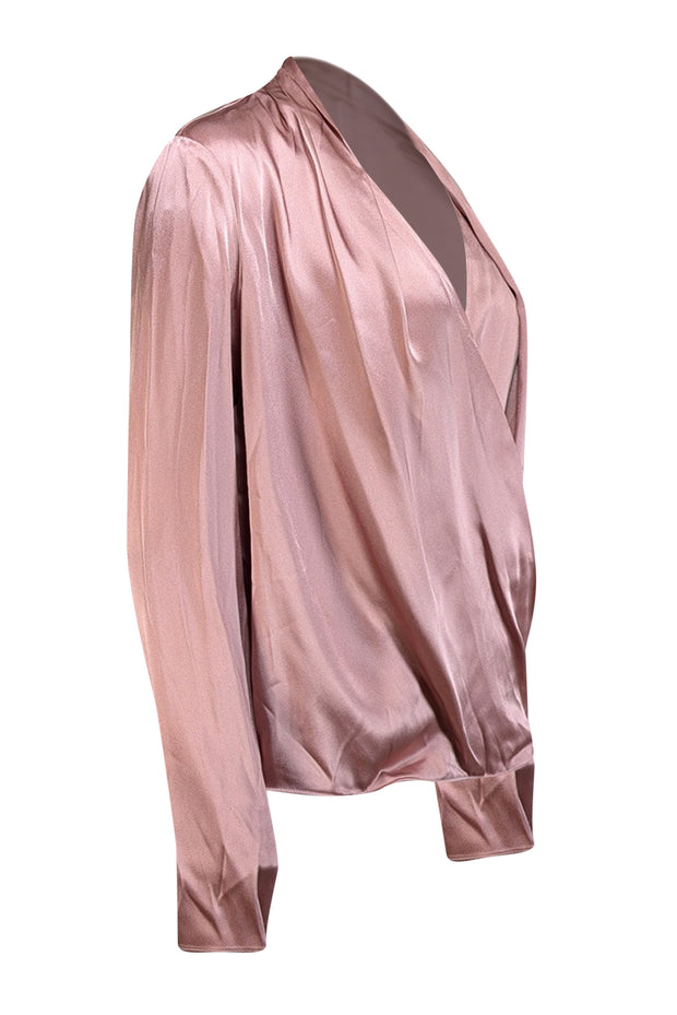 Current Boutique-Lapointe - Mauve Satin Long Sleeve Wrap Top Sz 6