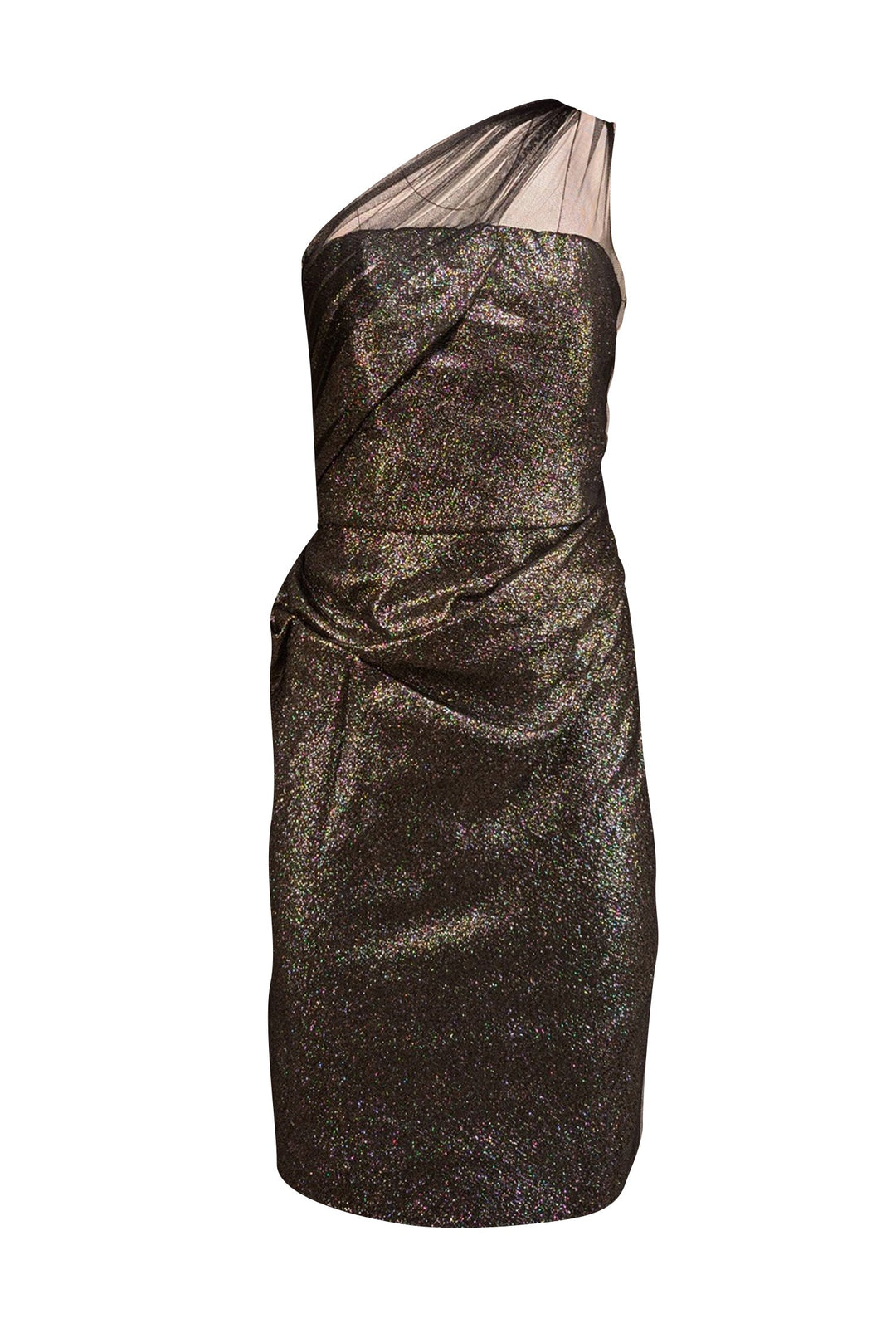 Lela Rose - Black & Gold Metallic Tulle One Shoulder Strap Dress Sz 10 Lela Rose - Black & Gold Metallic Tulle One Shoulder Strap Dress Sz 10