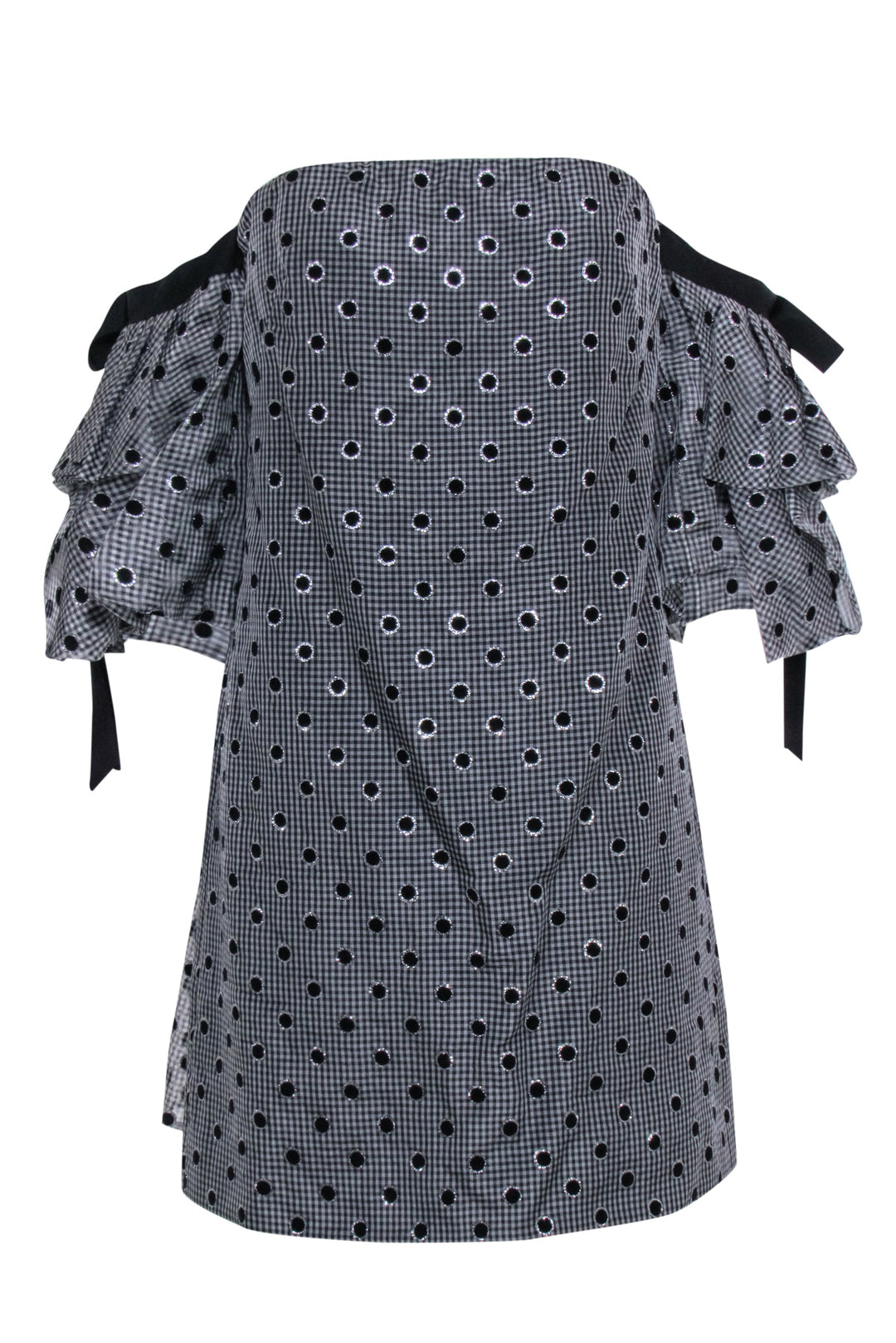 lela rose off the shoulder dress Polka Dot Silk Organza Bow Sleeve Mini Dress Black Multi / 6 / R239900