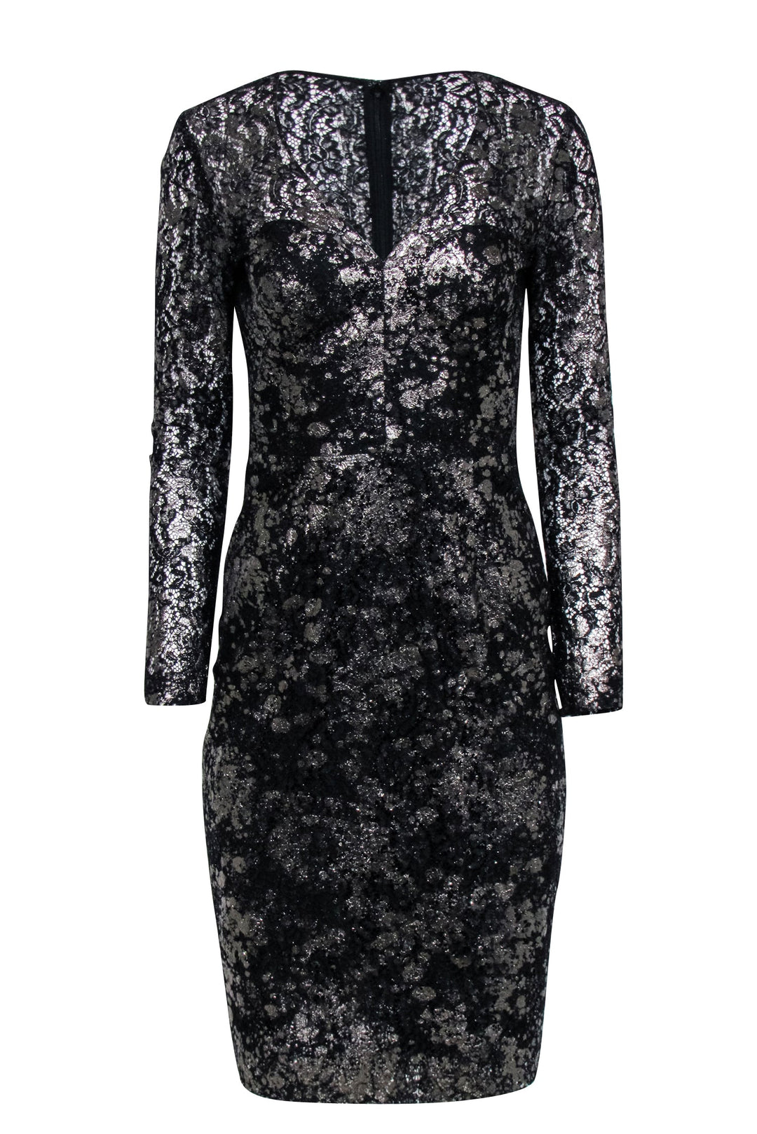 Lela Rose - Black Silver-Dusted Metallic Lace Dress Sz 4 Lela Rose - Black Silver-Dusted Metallic Lace Dress Sz 4