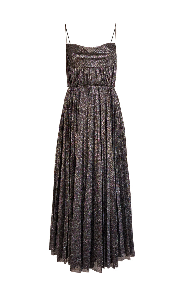 black metallic formal dress Long Metallic Prom Dress with Beaded Back Bands Black / 8 main image 1