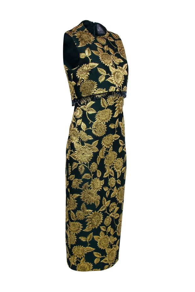 Lela Rose - Green & Gold Floral Jacquard Midi Dress Sz 6 Lela Rose - Green & Gold Floral Jacquard Midi Dress Sz 6