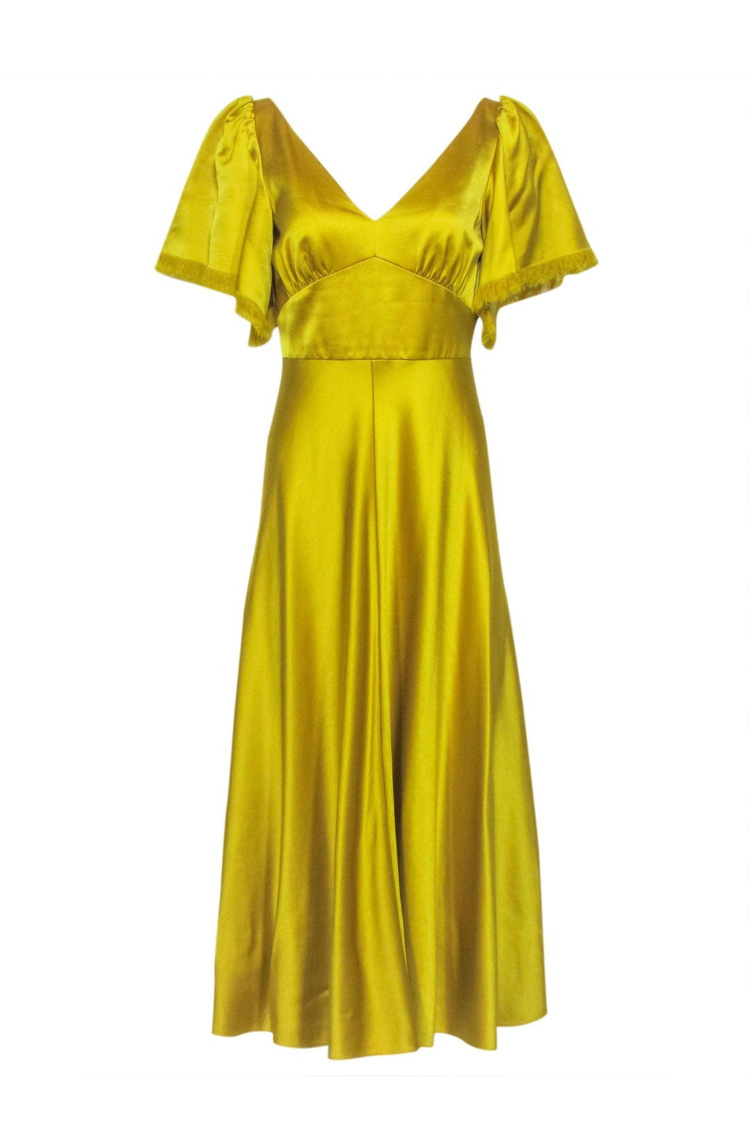 Lela Rose - Yellow Hammered Satin Midi Dress Sz 6 Lela Rose - Yellow Hammered Satin Midi Dress Sz 6