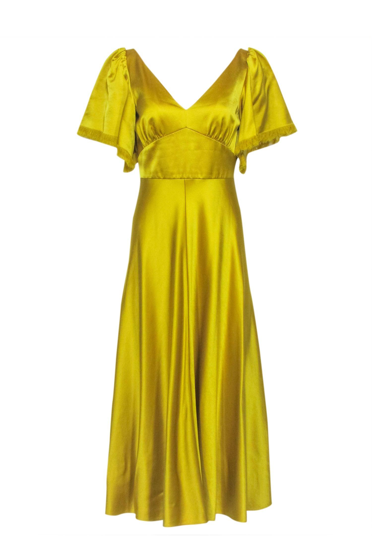 Lela Rose Yellow Hammered Satin Midi Dress Sz Current Boutique