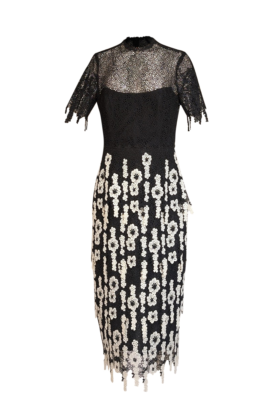 Lela Rose Floral Lace Tiered Dress - Gray / Black / White Lela Rose Floral Lace Tiered Dress - Gray / Black / White