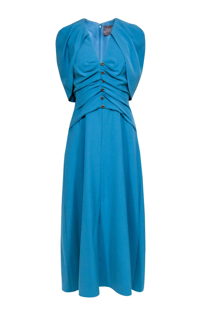 Lela Rose Women's Capelet Crepe Midi Dress - Robins Egg - Size 8